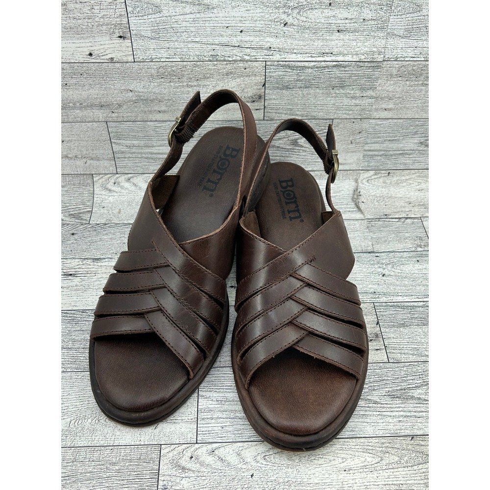 Born Women Dark Brown Leather Woven Slingback Sandals BR0070906 Size 8M